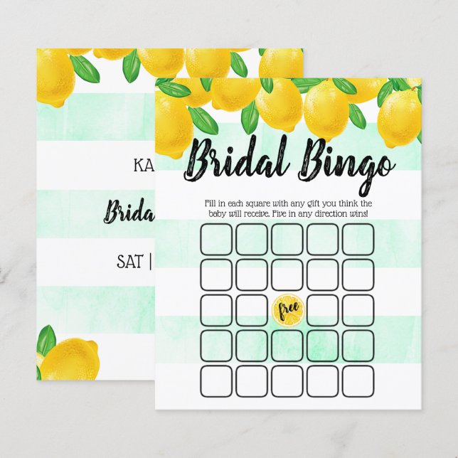 Modern Watercolor Lemon Tree Brautparty Bingo (Vorne/Hinten)