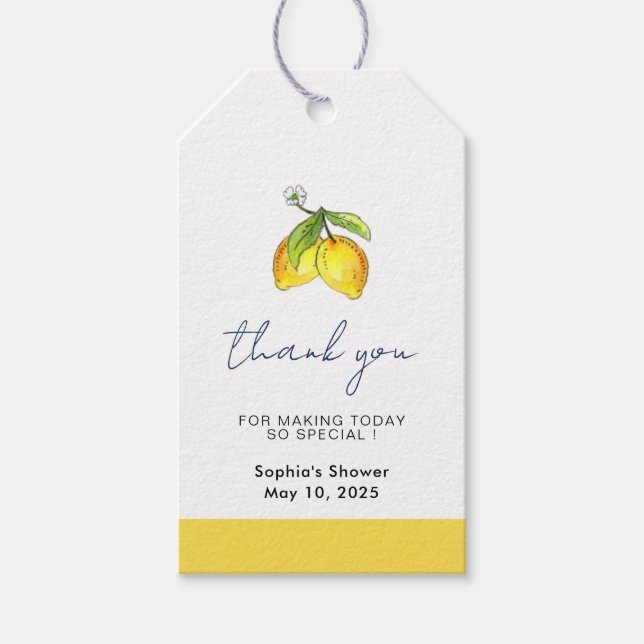 Modern Watercolor Lemons Brautparty vielen Dank Geschenkanhänger (Vorderseite)