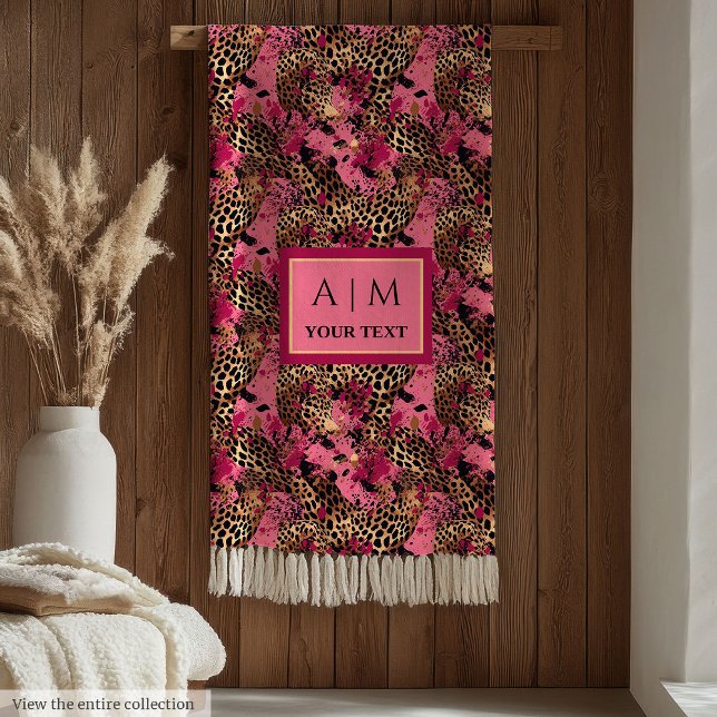 Modern watercolor leopard skin magenta throw fleecedecke (Chic watercolor leopard skin pink luxe blanket)