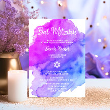 Modern Watercolor Lila Blue Star BAT MITZVAH