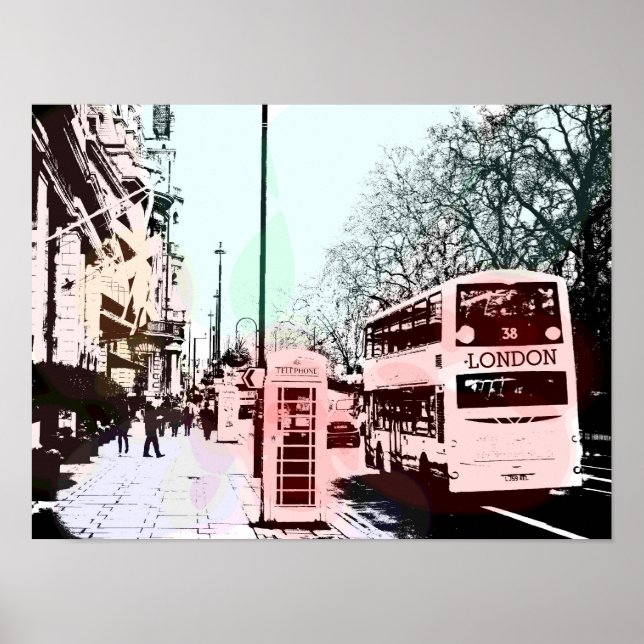 Modern Watercolor London Street Scene Pop Art Poster (Vorne)