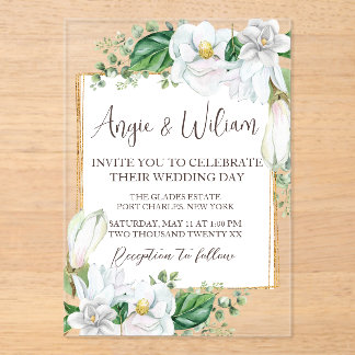 Modern Watercolor Magnolia Wedding Acryleinladungen