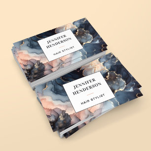 Modern Watercolor Marble Blue Gold Pink Script Visitenkarte