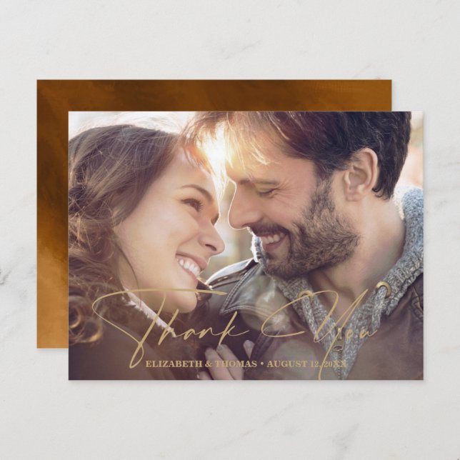 Modern Watercolor Message Foto Gold ID816 Ankündigungspostkarte (Vorne/Hinten)