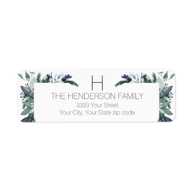 Modern Watercolor Monogram Rücksendeadressen-Aufkl (Vorne)