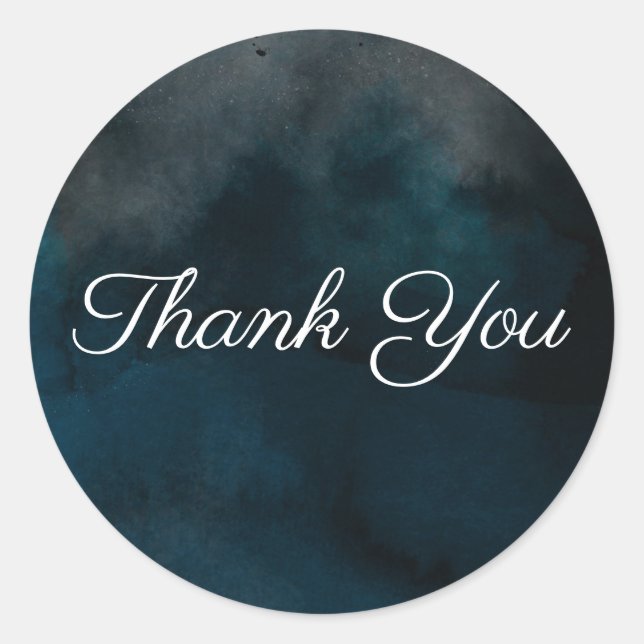Modern Watercolor Moody Blue Chic Gastgeschenk Hoc Runder Aufkleber (Vorderseite)