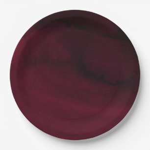 Modern Watercolor Moody Maroon Burgundy Wedding Pappteller