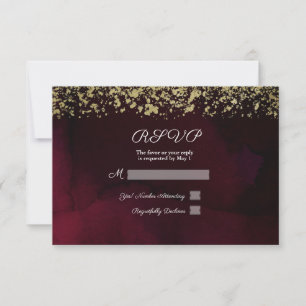Modern Watercolor Moody Maroon & Gold Wedding RSVP