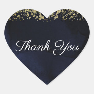 Modern Watercolor Moody Navy Blue & Gold Wedding Herz-Aufkleber