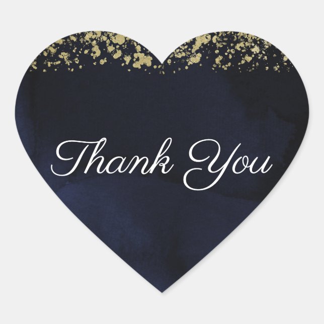Modern Watercolor Moody Navy Blue & Gold Wedding Herz-Aufkleber (Vorderseite)