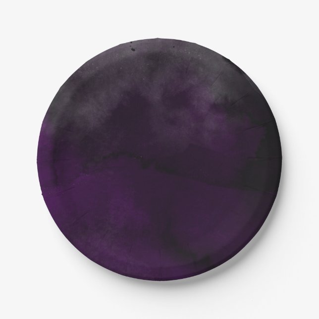 Modern Watercolor Moody Plum Lila Hochzeitsfeier Pappteller (Vorderseite)