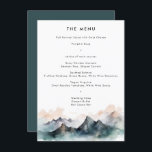 Modern Watercolor Mountain Landscape Wedding  Menükarte<br><div class="desc">Modern Minimal Watercolor Landscape Mountain Wedding Menu Card</div>