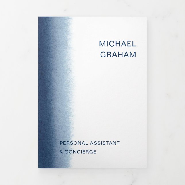 Modern Watercolor Navy Blue Trifold Broschüre (Cover)