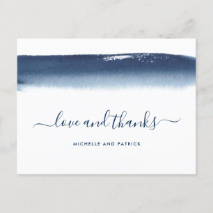 Modern Watercolor Navy Blue Wedding Vielen Dank Ankündigungspostkarte