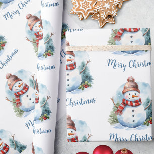 Modern Watercolor Niedlich Red Blue Snowman Weihna Geschenkpapier