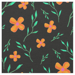 Modern Watercolor Orange Black Blume Floral Stoff