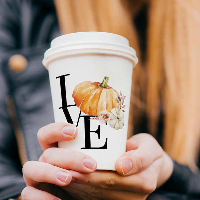 Modern Watercolor Orange Pumpkin With Love Pappbecher (Von Creator hochgeladen)