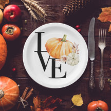 Modern Watercolor Orange Pumpkin With Love