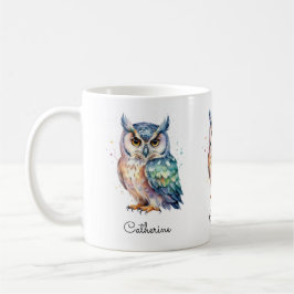 Modern Watercolor Owl Custom Name Kaffeetasse