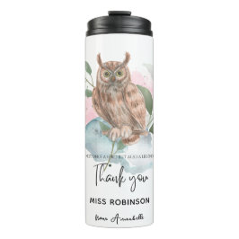 Modern Watercolor Owl Danke, Lehrer Thermosbecher