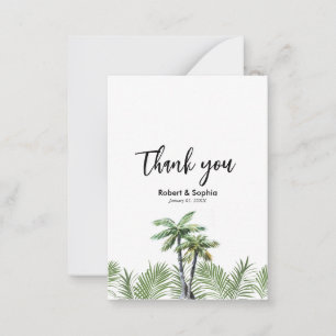 Modern Watercolor Palm Tree Wedding Vielen Dank Mitteilungskarte