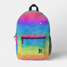 Modern Watercolor Pink Rainbow Stripes Monogram Bedruckter Rucksack