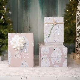 Modern Watercolor Polar Bear Weihnachtstypografie Geschenkpapier Set