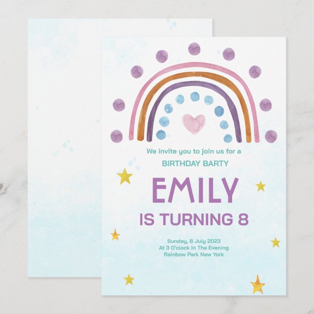 Modern Watercolor Rainbow Herzstück Geburtstag Einladung (Vorne/Hinten)