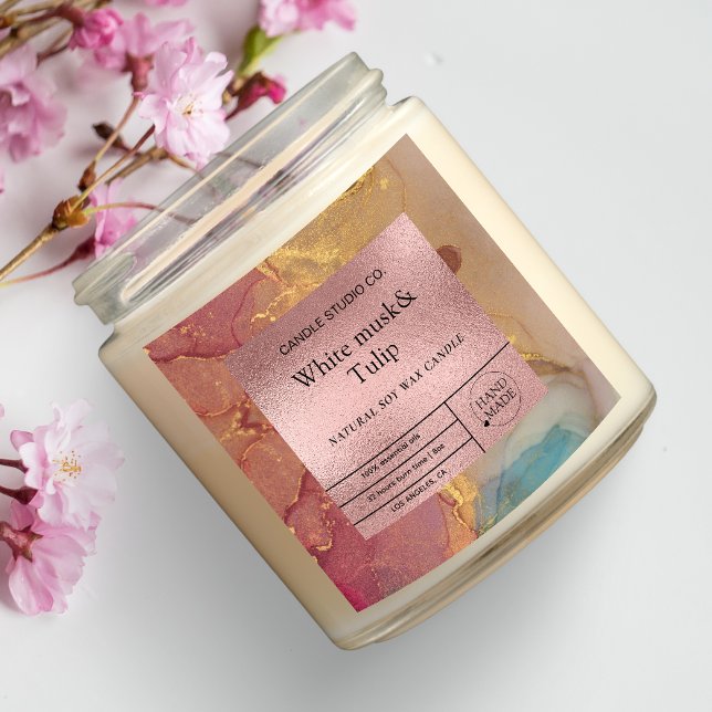 Modern Watercolor Rose Gold Luxury Candle Label Quadratischer Aufkleber (Von Creator hochgeladen)