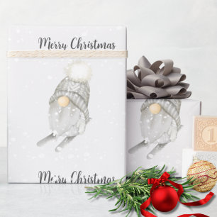 Modern Watercolor Schneeflocken Niedlich Gnome Wei Geschenkpapier