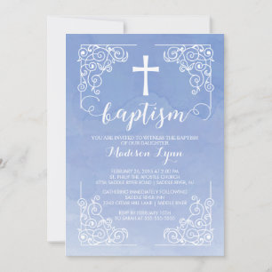 Modern Watercolor Taufe Christening Cross Einladung