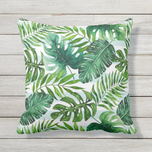 Modern Watercolor Tropical Blätter Green Kissen