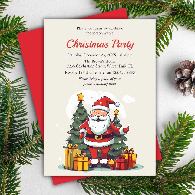 Modern Watercolor Weihnachten Weihnachtsfeier Einladung (Modern Watercolor Santa Christmas Holiday Party Invitation)