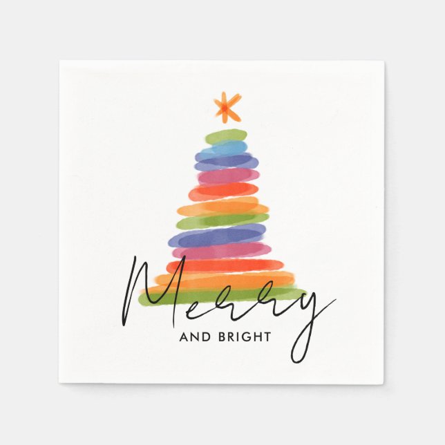 Modern Watercolor Weihnachtsbaum Napkins Serviette (Vorderseite)