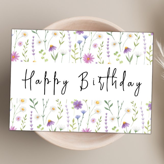 Modern Watercolor Wildblume Thema Happy Birthday Karte (Von Creator hochgeladen)