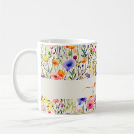 Modern watercolor wildflowers pattern script name kaffeetasse