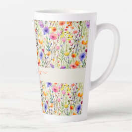 Modern watercolor wildflowers pattern script name milchtasse