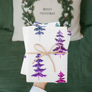 Modern Watercolor Winter Pine PurpleTree Weihnacht Geschenkpapier Set