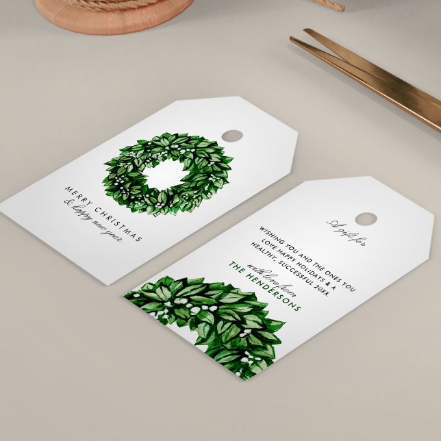 Modern Watercolor Wreath Custom Message Christmas Geschenkanhänger (Von Creator hochgeladen)