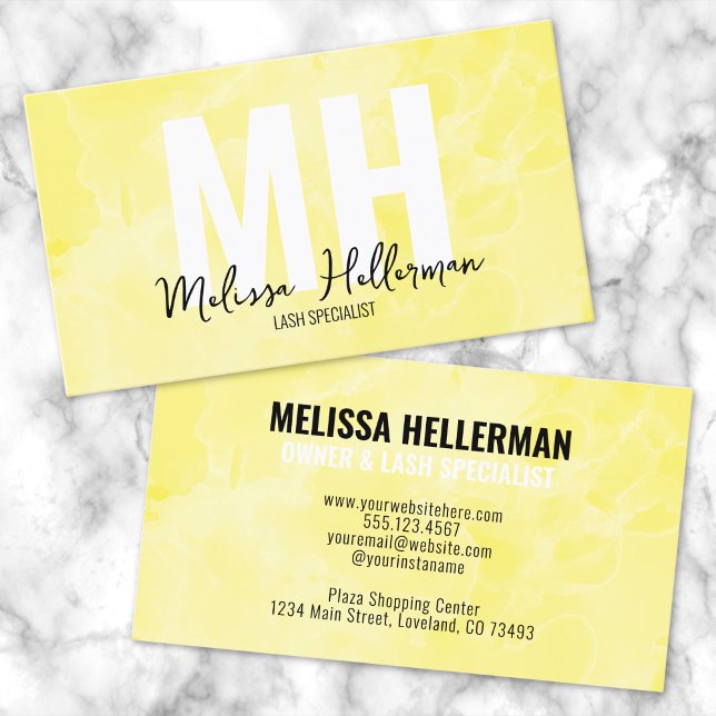 Modern Watercolor Yellow Monogram Visitenkarte (Modern Watercolor Yellow Monogram Business Card)