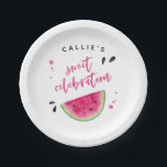 Modern Watermelon Birthday Party Pappteller<br><div class="desc">Moderne und lustige Girl's Geburtstagsparty Papier Platte mit einer Aquarellbild einer rosa Wassermelonfrucht. Im Text steht "XX's süße Feier."</div>