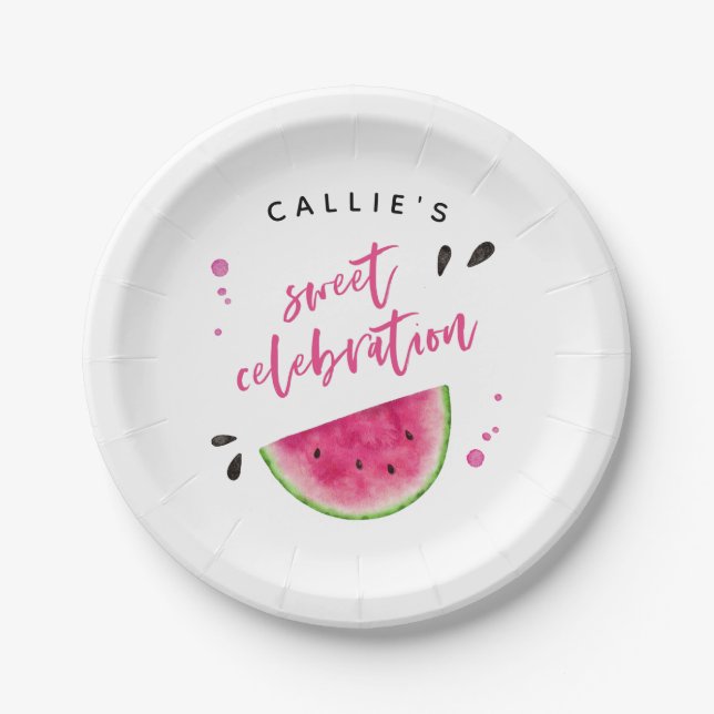 Modern Watermelon Birthday Party Pappteller (Vorderseite)