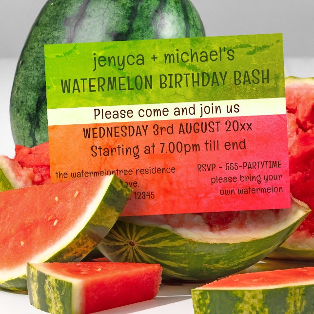 Modern Watermelon Geburtstagsparty Einladung (🍉🍉🍉 Birthdays are better bashing a watermelon 🍉🍉🍉)