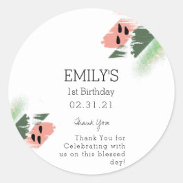 Modern Watermelone Painterly Brush Strokes Geburts Runder Aufkleber