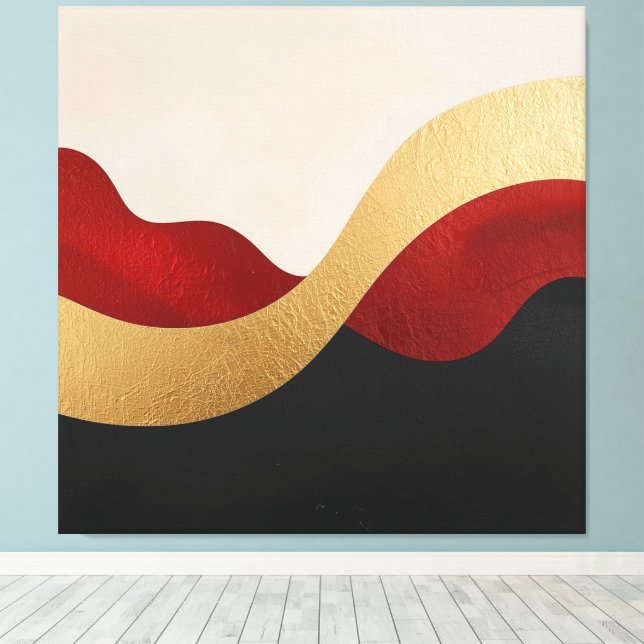 Modern Wave Gold Red Black  Leinwanddruck (Insitu (Holzboden))
