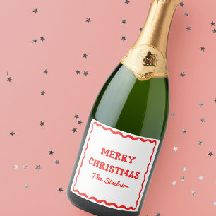 Modern Wavy Border Trendy Red Christmas Party