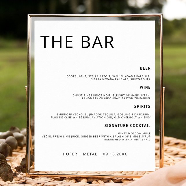 Modern Wedding Bar Menu Minimalist Wedding Drink Poster (Von Creator hochgeladen)