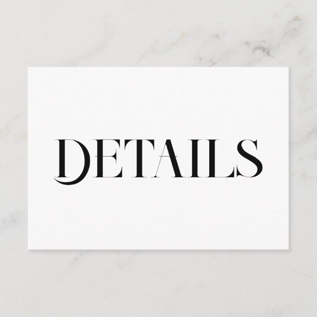 Modern Wedding Details | Minimalist Black & White Begleitkarte (Vorderseite)