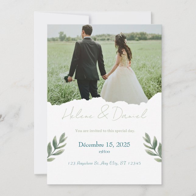 Modern Wedding Invitation – Green Gray Einladung (Vorderseite)