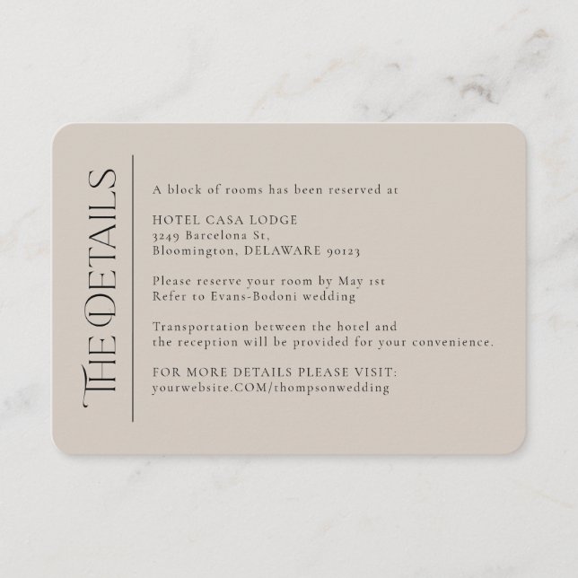 Modern Wedding Ivory Taupe Details Eintrittskarte Begleitkarte (Vorderseite)